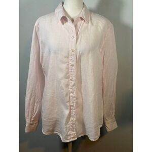 Lord & Taylor Petite 100% Linen Button Down Shirt Light Pink Long Sleeve
